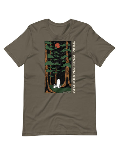 Sequoia Spooky National Park Unisex t-shirt | DEEP OLIVE
