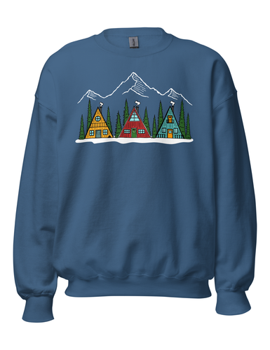 Christmas Cabin Village Unisex Sweatshirt | LAKE BLUE