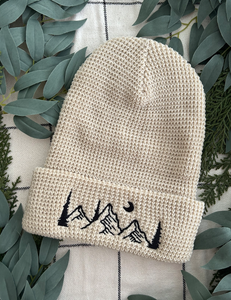 Evergreen Mountain Embroidered Waffle beanie | BIRCH