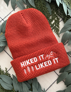 Hiked It Liked It Embroidered Waffle beanie | RUST