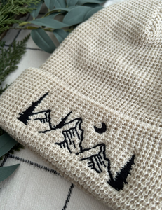 Evergreen Mountain Embroidered Waffle beanie | BIRCH