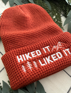 Hiked It Liked It Embroidered Waffle beanie | RUST