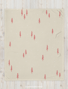 Pine Throw Blanket 50" x 60" | Cream/Red