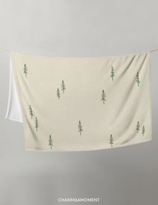 Pine Throw Blanket 50" x 60" | Cream/Green