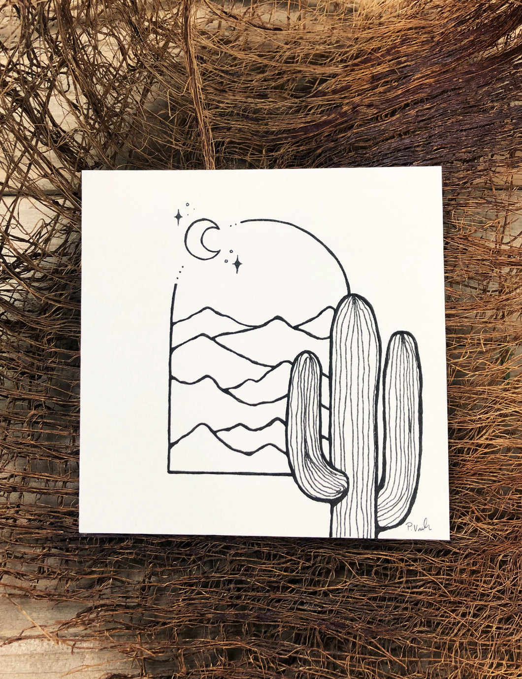 Original INK |  Saguaro + Moon 4x4