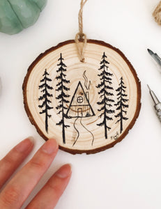 Original WOOD + INK | Wooded Cabin 3.5in