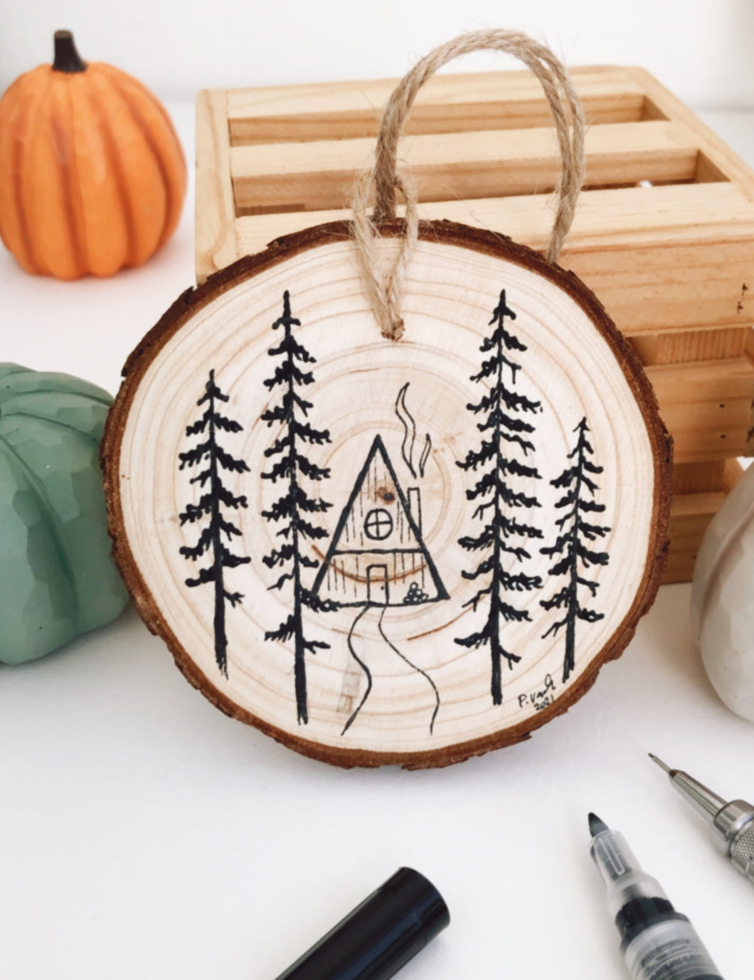 Original WOOD + INK | Wooded Cabin 3.5in