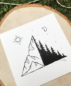 Where the Mountains Meets the Trees 4x4 Art Print