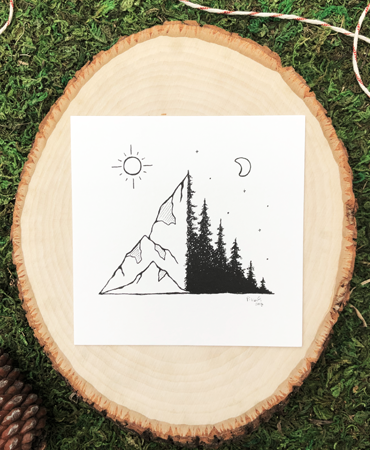 Where the Mountains Meets the Trees 4x4 Art Print