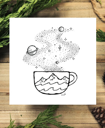 Morning Dose: Cosmic Brew 4x4 Art Print